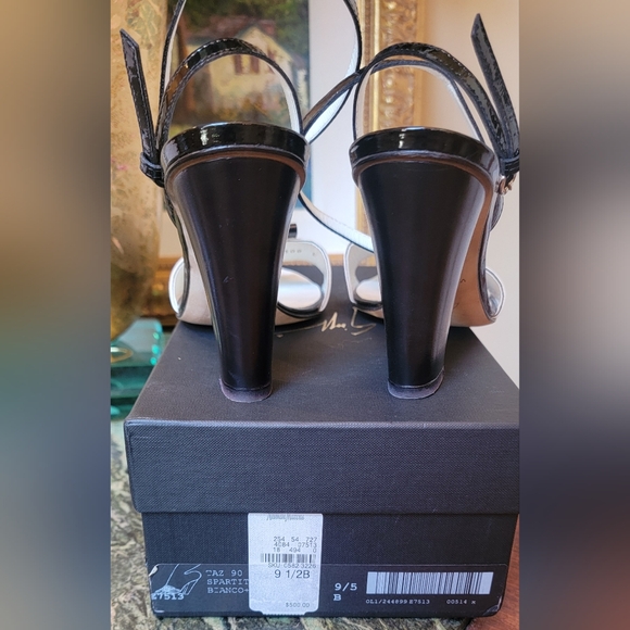 GIUSEPPE ZANOTTI BLACK PATENT LEATHER CRYSTAL HIGH HEEL BLOCK SANDALS 9.5 - Picture 5 of 11